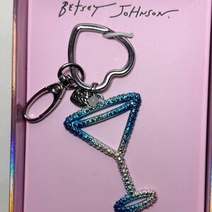 Betsey Johnson Blue and Silver Sparkle Martini Keychain or bag charm